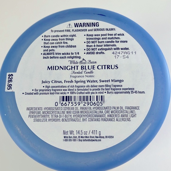 💙 BATH & BODY WORKS MIDNIGHT BLUE CITRUS SCENTED 3 WICK CANDLE 🕯️ NWT ‼️ - Picture 5 of 7